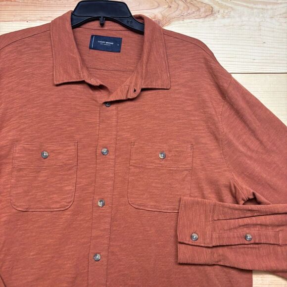 Lucky Brand Shirt Large Orange Button Up Knit Long Sleeve - Picture 1 of 11